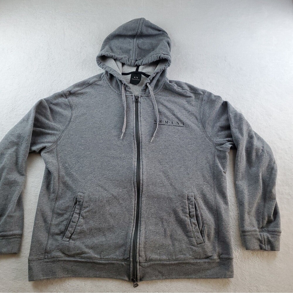 Armani Exchange Hoodie Mens Large Gray Full Zip Logo Casual